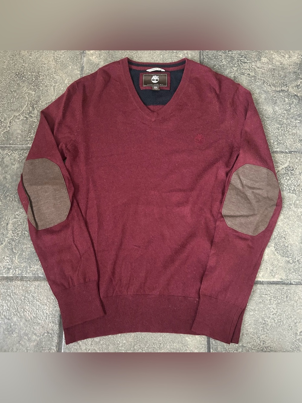 Timberland Cashmere Blend Sweater Size Men’s Medium Elbow Patches Maroon